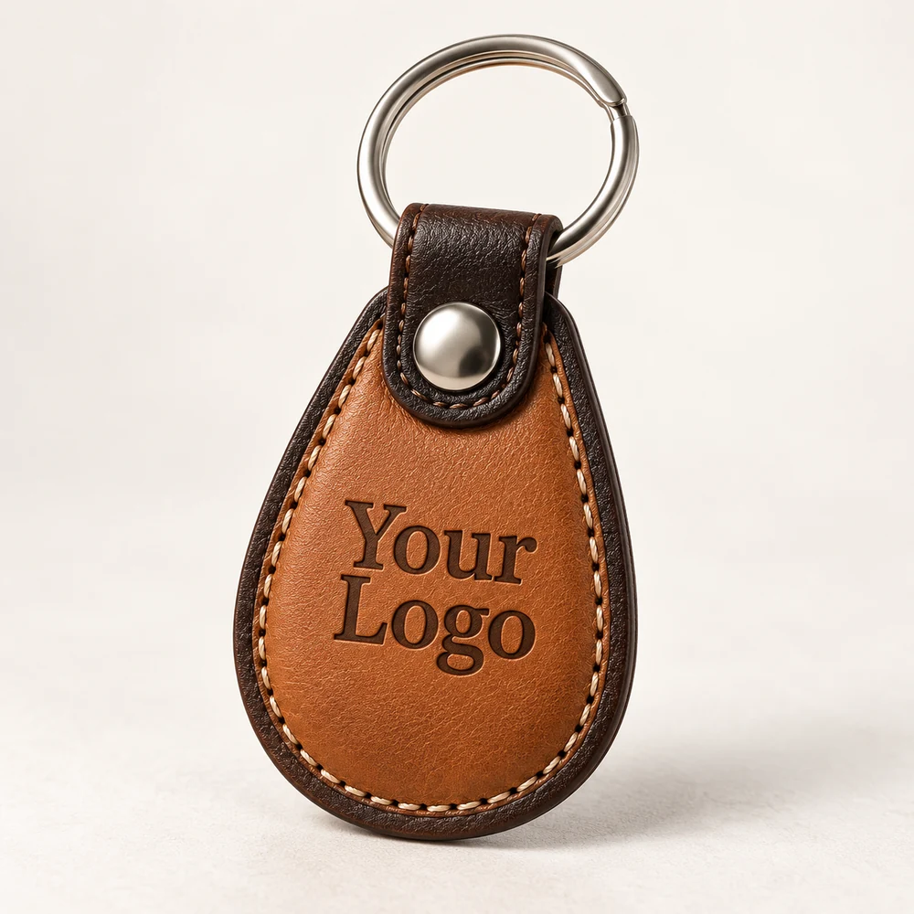 Two-Tone Rounded Fob Leather Keychain